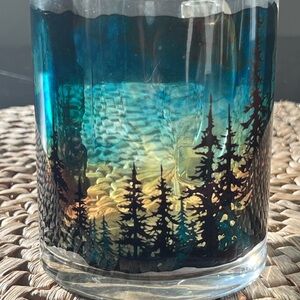 Enchanted Forest Glass Art with Blue and Gold Accents